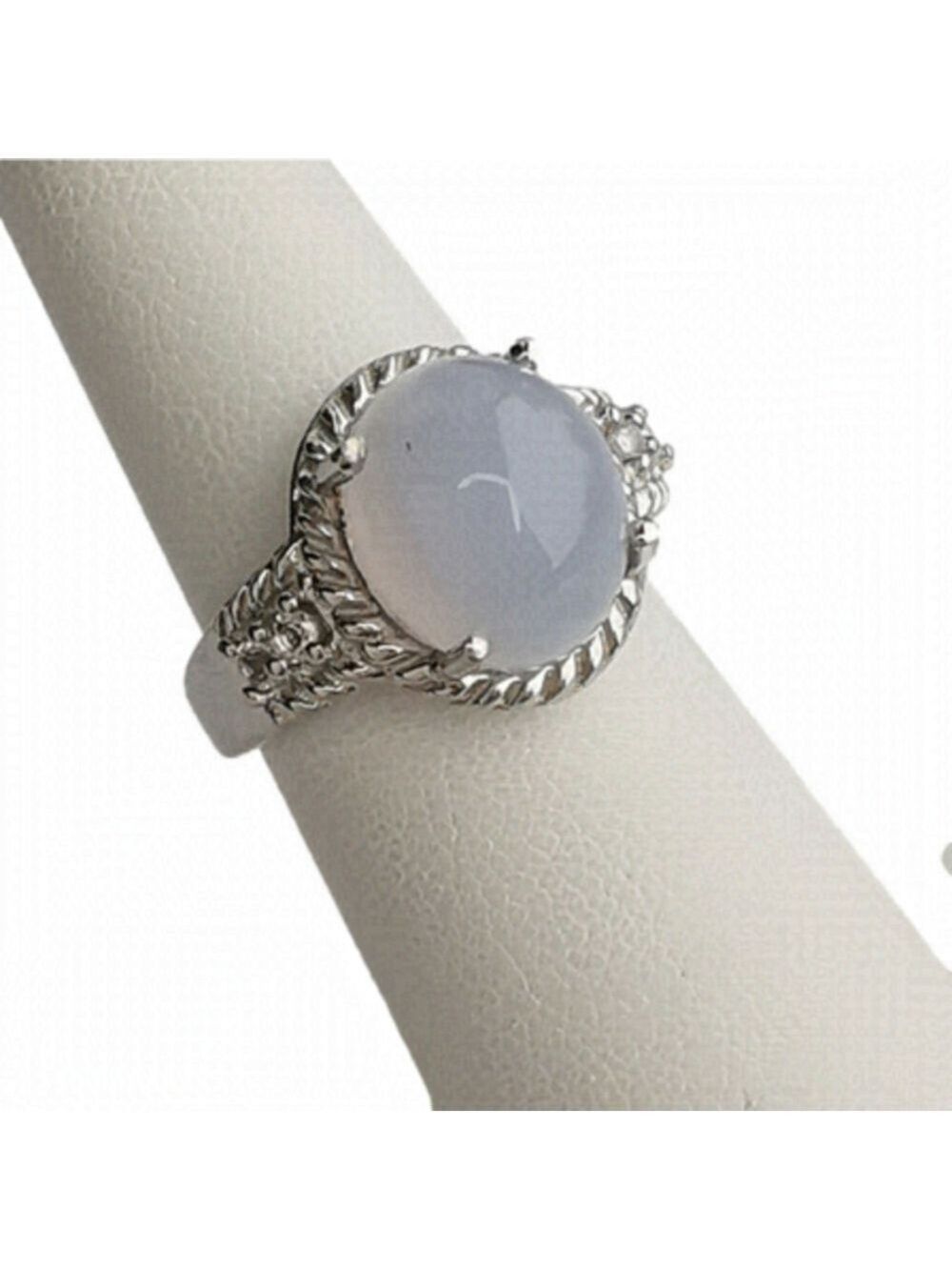 Light blue cabochon chalcedony diamond ring size 7